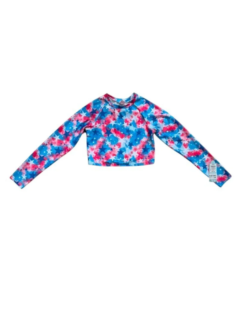 Cat & Jack Girls NWT Star Tie Dye Long Sleeve Crop Swim Rash Guard Top.
